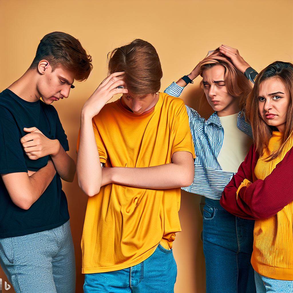 Group of frustrated teenagers facing decision-making challenges